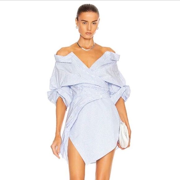 Alexander Wang Wrap Mini Blue White Shirt Dress Striped Size 0 - Picture 9 of 15